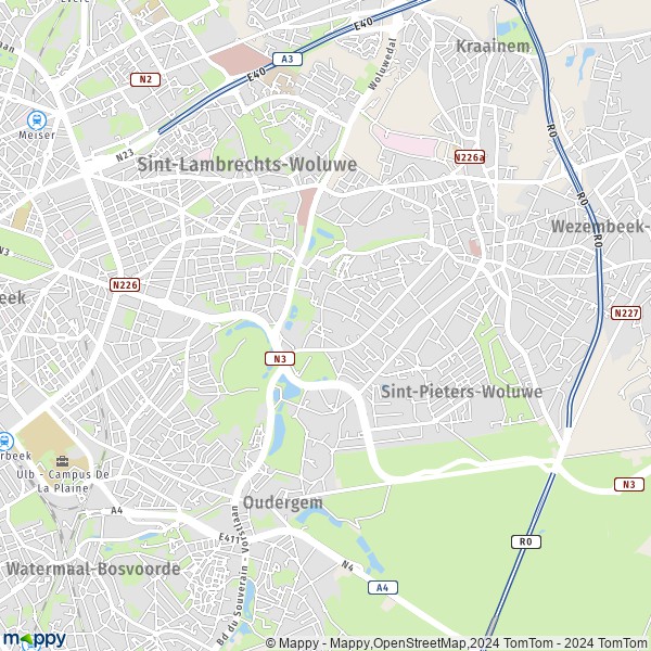 De kaart voor de stad 1150 Sint-Pieters-Woluwe