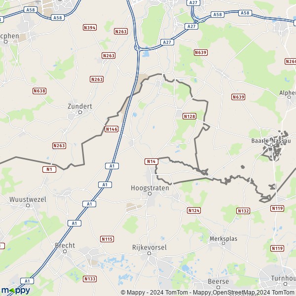 De kaart voor de stad 2320-2328 Hoogstraten