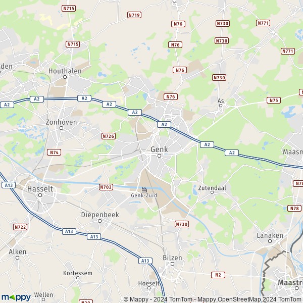 De kaart voor de stad 3600 Genk