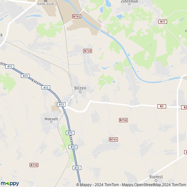 De kaart voor de stad 3740-3746 Bilzen