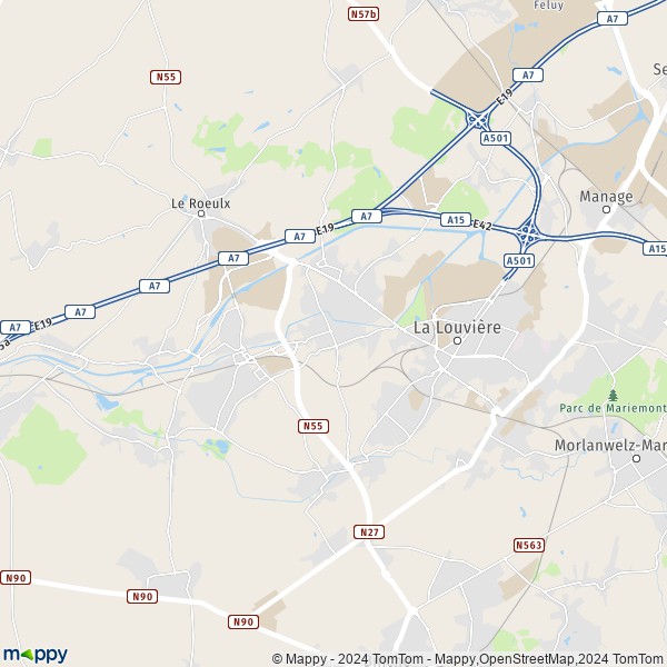 De kaart voor de stad 7100-7110 La Louvière