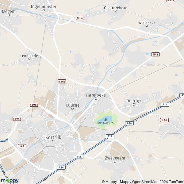 De kaart voor de stad 8520-8531 Harelbeke