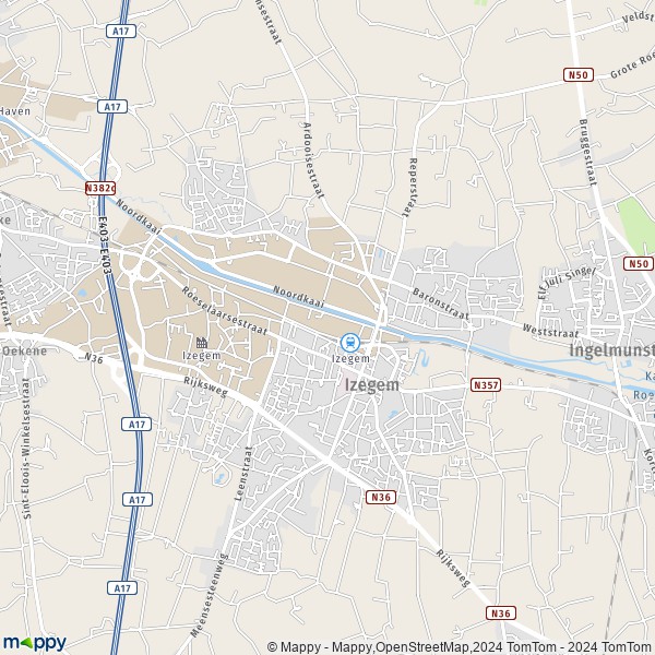De kaart voor de stad 8870 Izegem