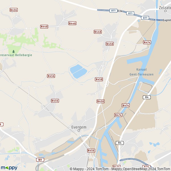 De kaart voor de stad 9940 Evergem