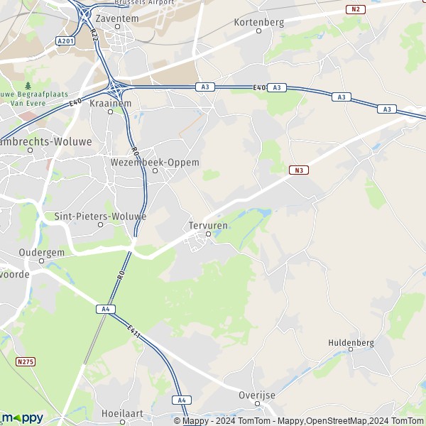 De kaart voor de stad 3080 Tervuren