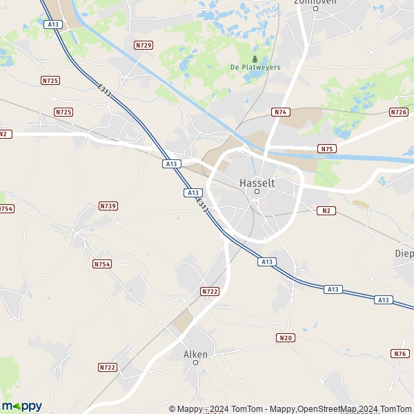 De kaart voor de stad 3500-3512 Hasselt