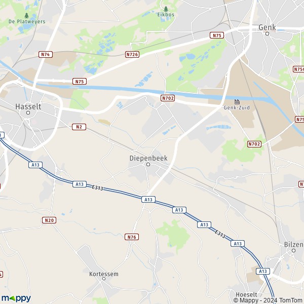 De kaart voor de stad 3590 Diepenbeek