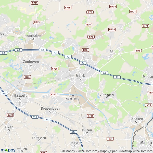 De kaart voor de stad 3600 Genk
