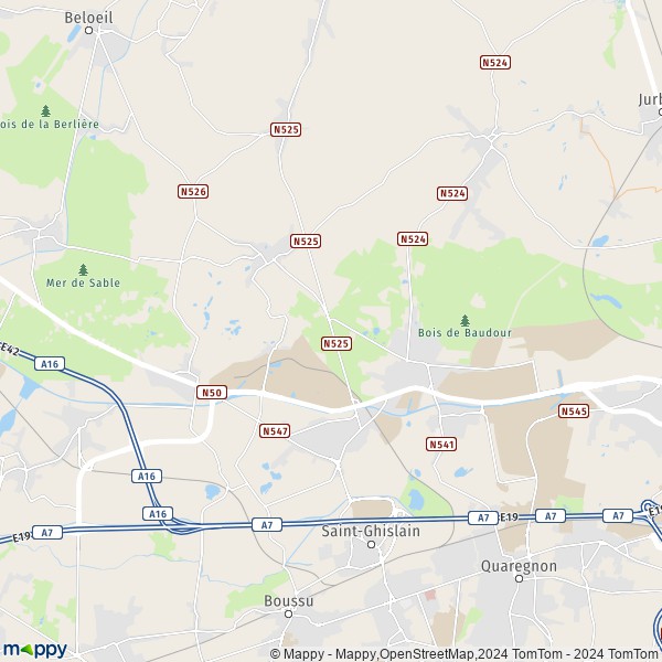 De kaart voor de stad 7330-7334 Saint-Ghislain