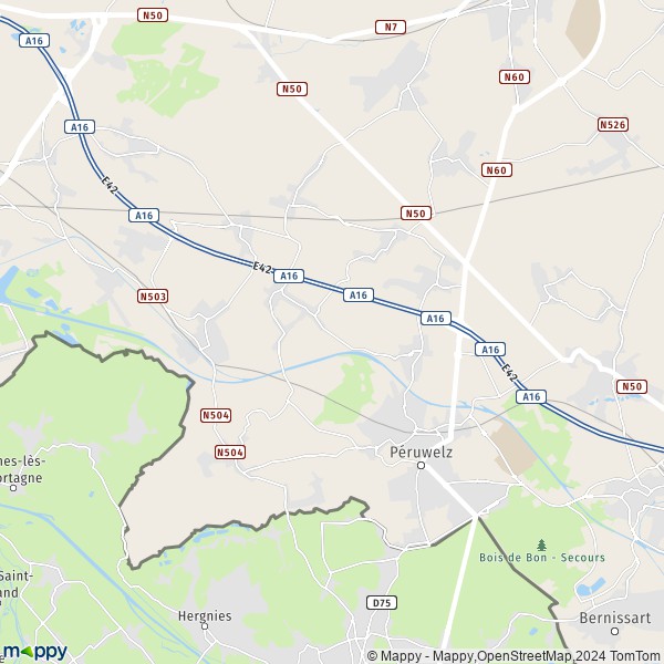 De kaart voor de stad 7600-7608 Péruwelz
