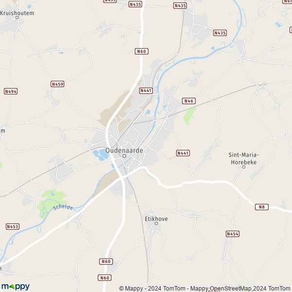 De kaart voor de stad 9700 Oudenaarde
